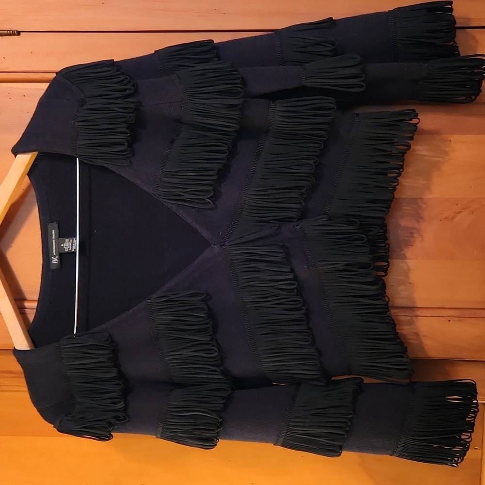 INC International Concepts Black Fringe Vintage Glamour Cardigan M